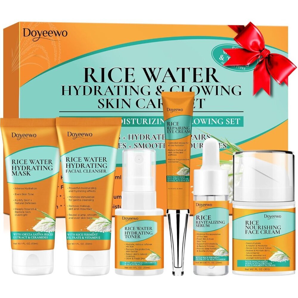 Skin Care Set,6Pcs Women Teen Glass Skincare w/Korean Rice Extract,Hydrate Glow